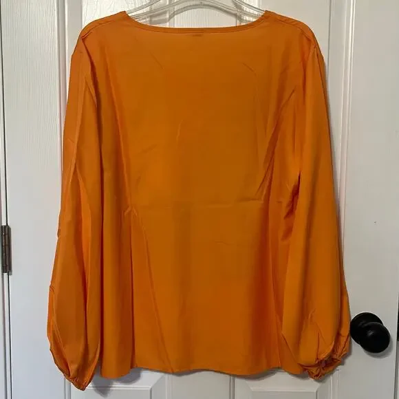 Uoozee Boho Abstract Artsy Sun Face Graphic Orange V Neck Balloon Sleeve Top - Picture 4 of 9